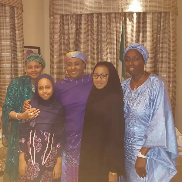 Photos: Gumsu Sani Abacha Visits Aisha Buhari In Aso Rock, Gets A Peck From Zahra